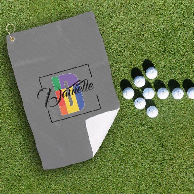 Stylish monogrammed initial coloured letter D grey Golf Towel (Creator Uploaded)