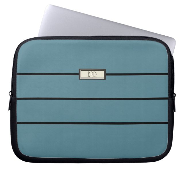 Stylish Monogrammed Initials Modern Turquoise Laptop Sleeve (Front)