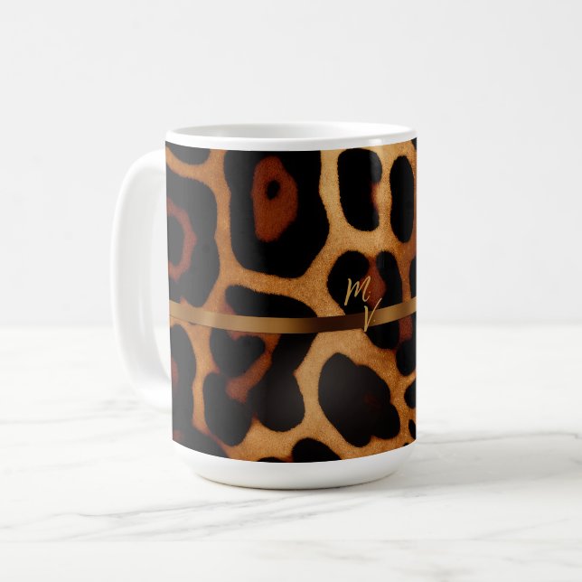 Stylish Monogrammed Leopard Print  Coffee Mug (Front Left)