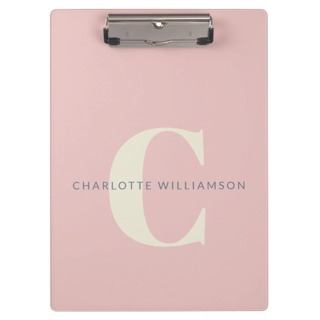 Stylish Monogrammed Name Professional Blush Pink Clipboard (Front)