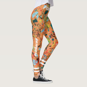Stylish monogrammed orange pattern workout leggings