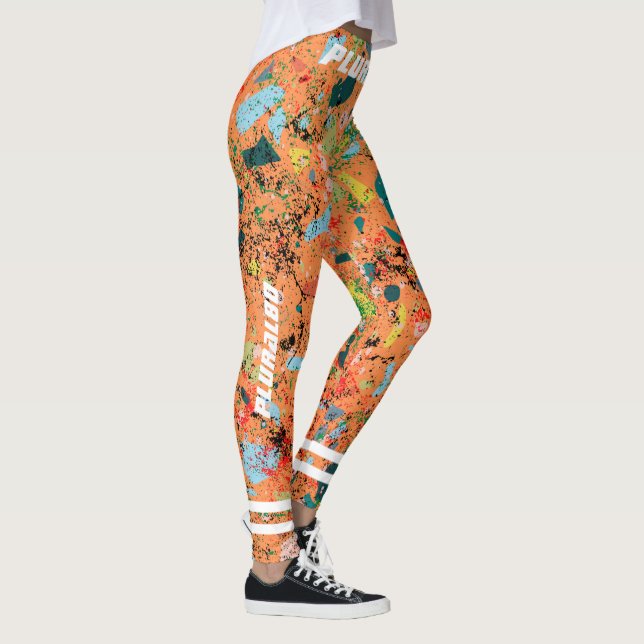 Stylish monogrammed orange pattern workout leggings (Right)