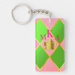 Stylish Monogrammed Pink and Green Argyle Keychain