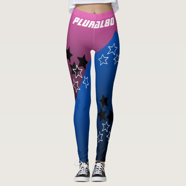 Stylish monogrammed pink blue gradient workout leggings (Front)