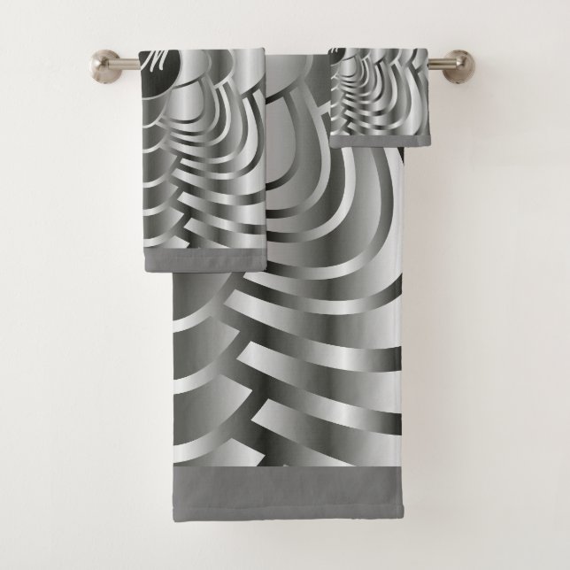 Stylish Monogrammed Shades of Grey Geometric Towel (Insitu)