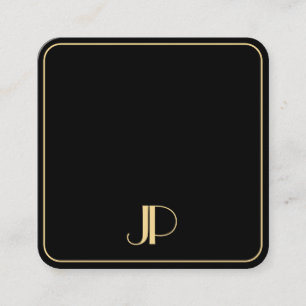 Stylish Monogrammed Template Luxury Black And Gold Square Business Card