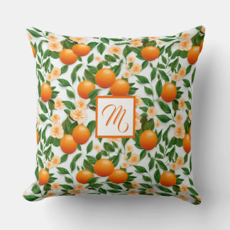 Stylish Monogrammed Valencia Orange Decorative  Throw Pillow