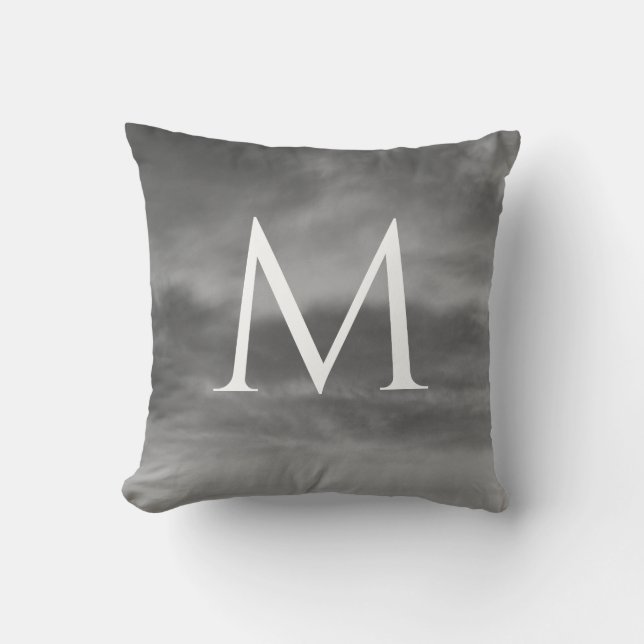 Stylish Monograms Black White Grey Clouds Patterns Throw Pillow (Front)