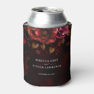 Stylish moody gothic red black floral wedding can cooler