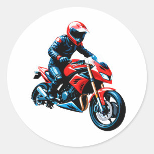 Stylish Motorcycle Rider Classic Round Sticker