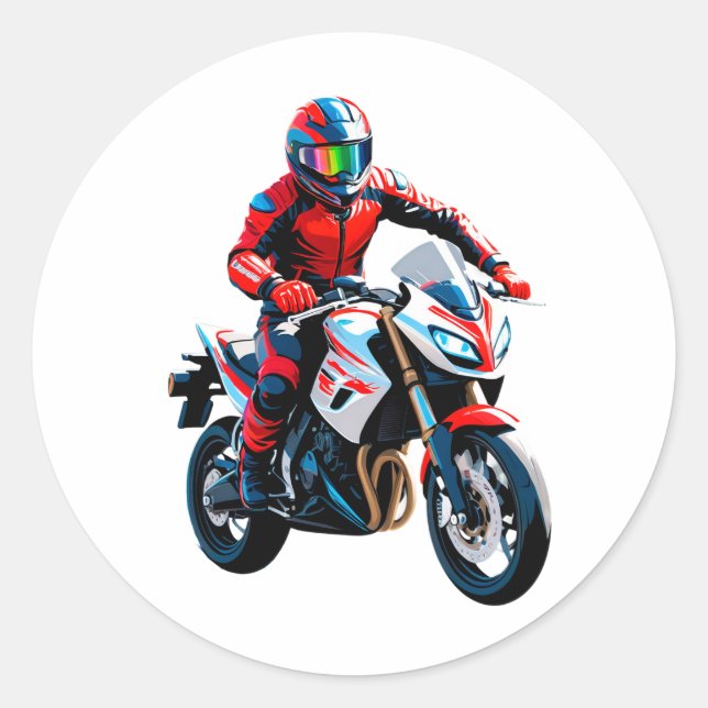 Stylish Motorcycle Rider Classic Round Sticker (Front)