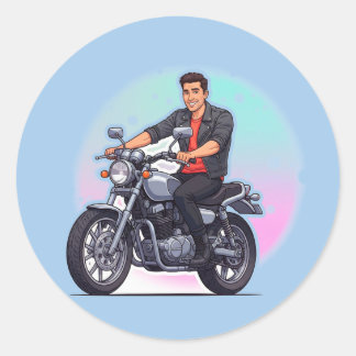 Stylish Motorcycle Rider Classic Round Sticker