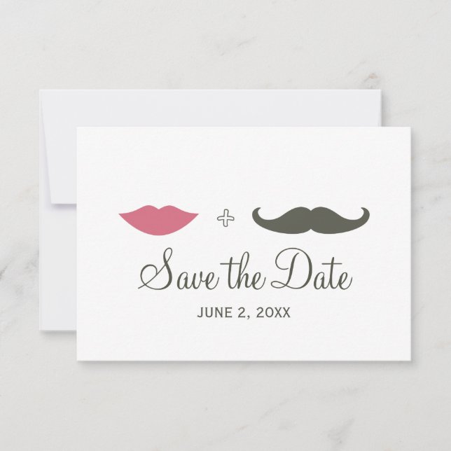 Stylish Moustache and Lips Save the Date (Front)