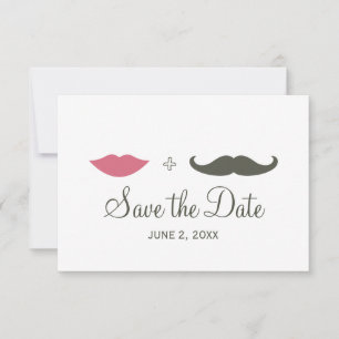 Stylish Moustache and Lips Save the Date