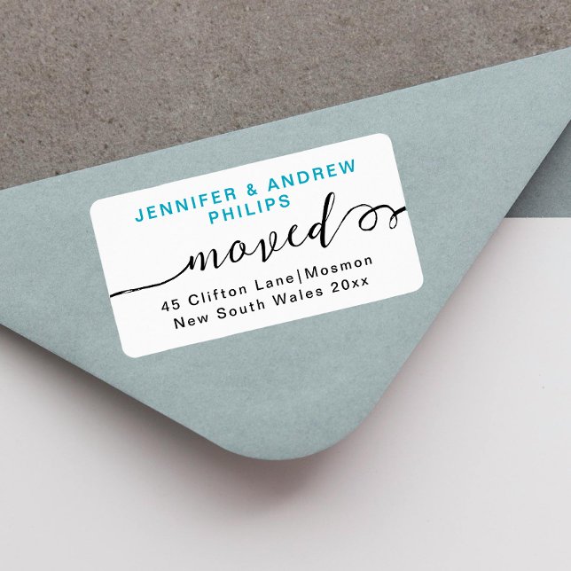 Stylish Moving Turquoise Black Script Calligraphy Label (Creator Uploaded)