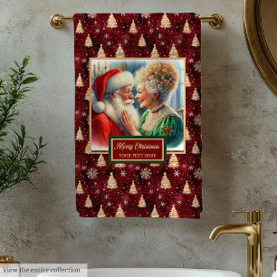 Stylish Mr. and Mrs. Claus Red Festive Bath Towel