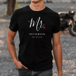 Stylish Mr. Custom Last Name & Date Wedding T-Shirt<br><div class="desc">The perfect gift for any groom to be,  the fun and modern design features a stylish typography script "Mr." with cute little red love heart full stops. The design is easy to personalize with your surname and established date and will be the perfect keepsake from your special day.</div>