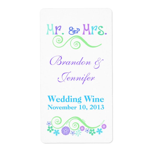 Stylish Mr. & Mrs. Wedding Mini Wine Labels (Front)