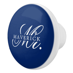Stylish Mr. & Name Text Stylish Navy Ceramic Knob