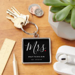 Stylish Mrs. Custom Last Name & Date Wedding Keychain<br><div class="desc">The perfect gift for any bride to be,  the fun and modern design features a stylish typography script "Mrs." with cute little red love heart full stops. The design is easy to personalize with your surname and established date and will be the perfect keepsake from your special day.</div>