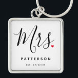 Stylish Mrs. Custom Last Name & Date Wedding Keychain<br><div class="desc">The perfect gift for any bride to be,  the fun and modern design features a stylish typography script "Mrs." with cute little red love heart full stops. The design is easy to personalize with your surname and established date and will be the perfect keepsake from your special day.</div>