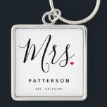 Stylish Mrs. Custom Last Name & Date Wedding Keychain<br><div class="desc">The perfect gift for any bride to be,  the fun and modern design features a stylish typography script "Mrs." with cute little red love heart full stops. The design is easy to personalize with your surname and established date and will be the perfect keepsake from your special day.</div>