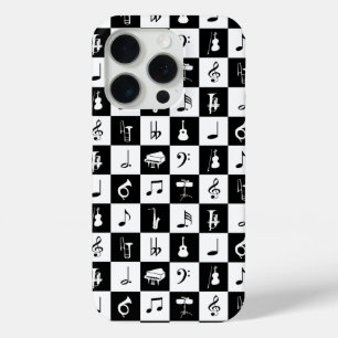 Stylish Music Notes and Instruments Black White iPhone 15 Pro Case