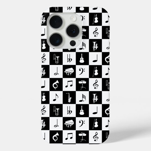 Stylish Music Notes and Instruments Black White Case-Mate iPhone Case (Back)