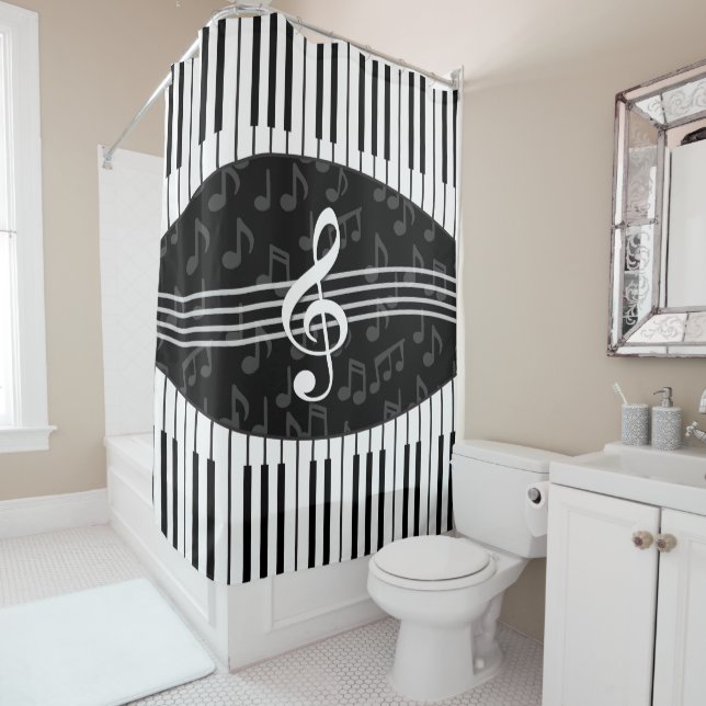 Stylish Music Notes Treble Clef and Piano Keys (In Situ)