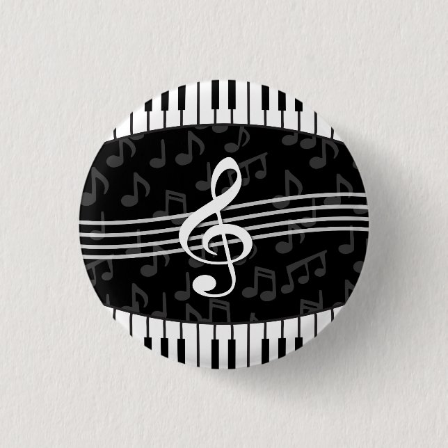 Stylish Music Notes Treble Clef and Piano Keys 1 Inch Round Button (Front)