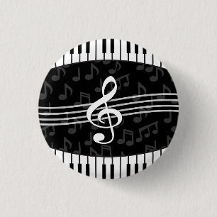 Stylish Music Notes Treble Clef and Piano Keys 1 Inch Round Button