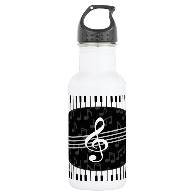 Stylish Music Notes Treble Clef and Piano Keys 532 Ml Water Bottle (Front)
