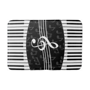 Stylish Music Notes Treble Clef and Piano Keys Bath Mat