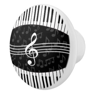 Stylish Music Notes Treble Clef and Piano Keys Ceramic Knob