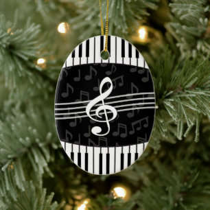 Stylish Music Notes Treble Clef and Piano Keys Ceramic Ornament
