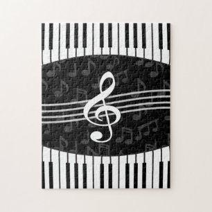 Stylish Music Notes Treble Clef and Piano Keys Jigsaw Puzzle