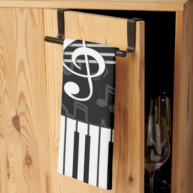 Stylish Music Notes Treble Clef and Piano Keys Kitchen Towel (Thirds Fold)