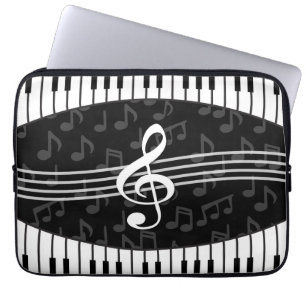 Stylish Music Notes Treble Clef and Piano Keys Laptop Sleeve