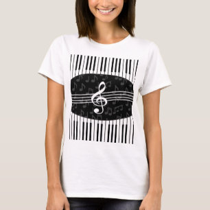 Stylish Music Notes Treble Clef and Piano Keys T-Shirt