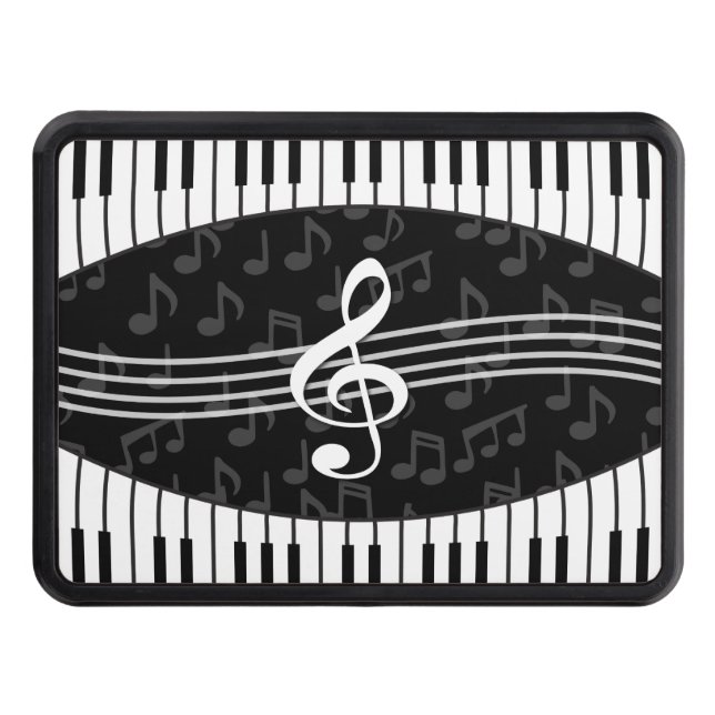 Stylish Music Notes Treble Clef and Piano Keys Trailer Hitch Cover (Front)