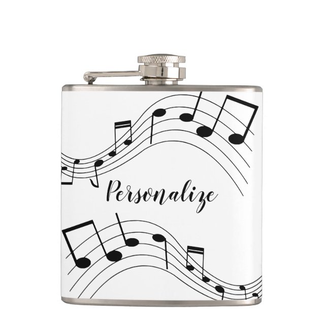 Stylish Music Notes Trendy Cool Gift Personalized Hip Flask (Front)