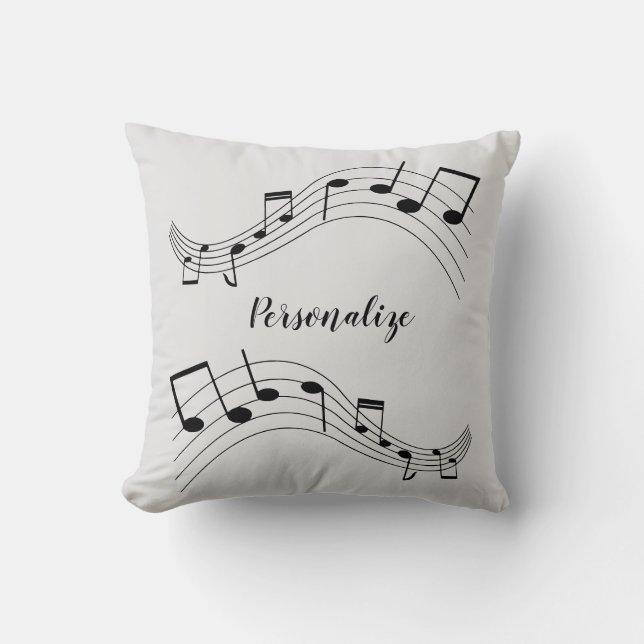 Stylish Music Notes Trendy Cool Personalized Throw Pillow (Front)