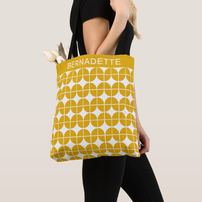 Stylish Mustard Yellow Geometric Pattern Custom Tote Bag (Close Up)