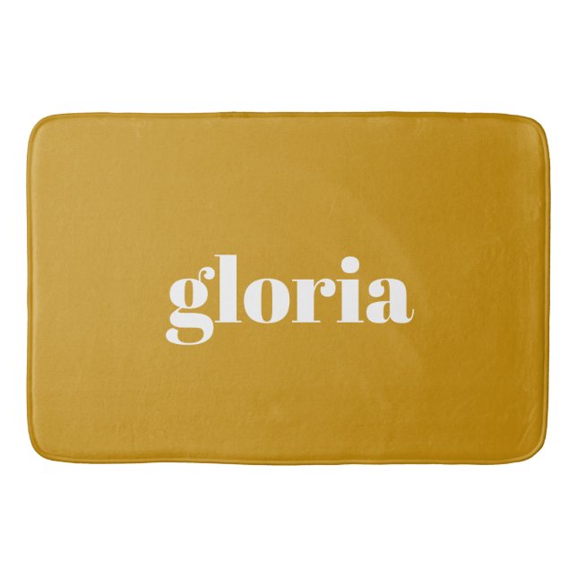 Stylish mustard yellow plain custom name bath mat (Front)