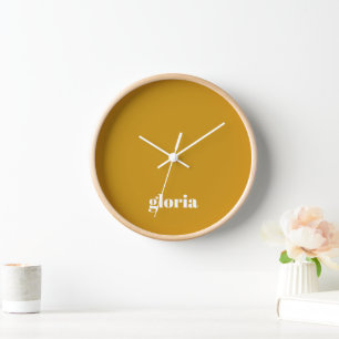 Stylish mustard yellow plain custom name clock