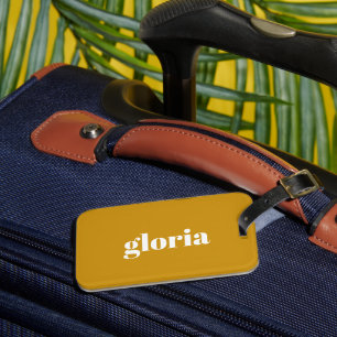 Stylish mustard yellow plain custom name luggage tag