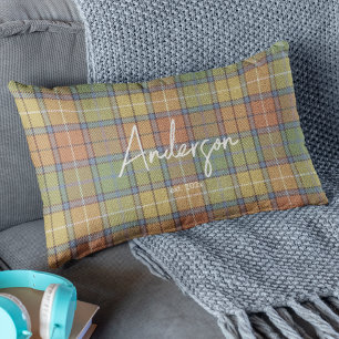 Stylish Muted Spring Colour Mix Plaid Lumbar Pillow