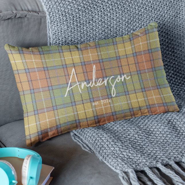 Stylish Muted Spring Colour Mix Plaid Lumbar Pillow (Creator Uploaded)