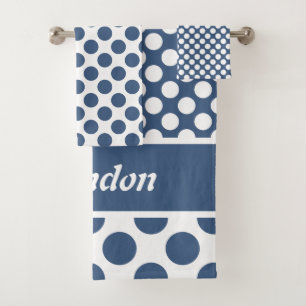 Stylish Name Blue Polka Dot Pattern Bath Towel Set