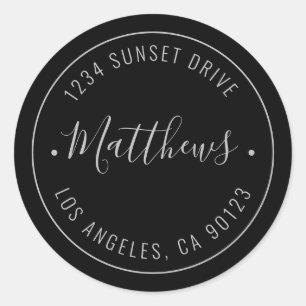 Stylish Name & Circular Text   Black & Grey Classic Round Sticker